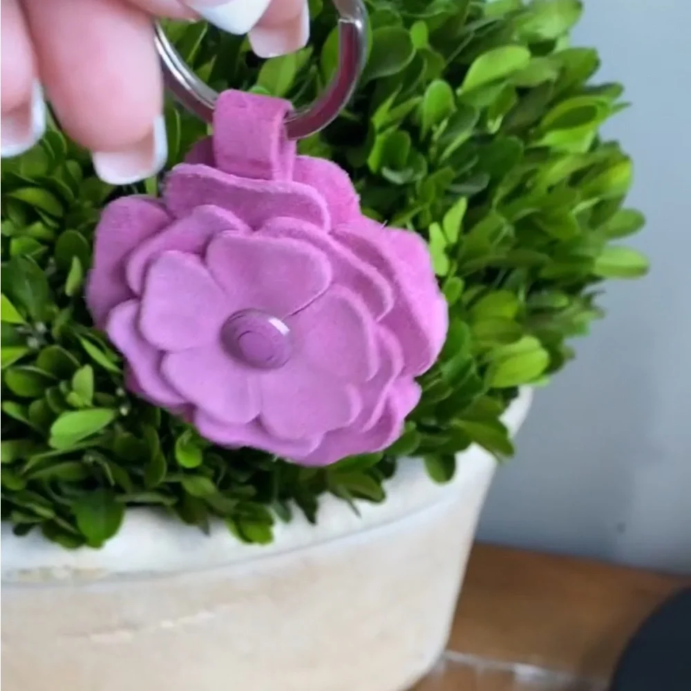 Coach Rare Vintage Pink Layered Suede Flower Charm Hangtag